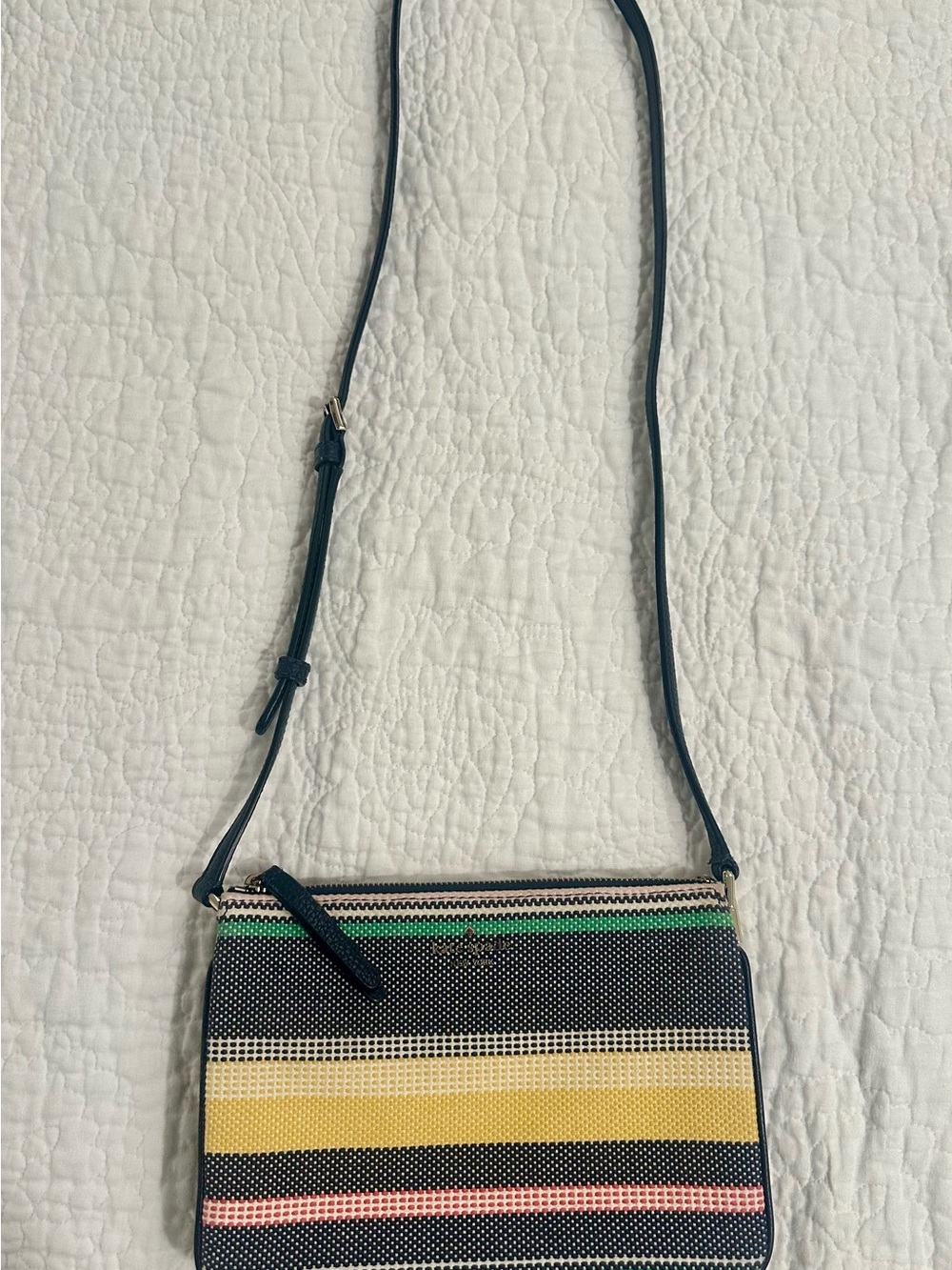 kate spade Navy Striped Crossbody with Yellow & Pink Accents